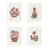 Quadros Vintage Marinha Moldura Branca 22x32cm Kit 4un Quadros Vintage Marinha Moldura Branca 22x32cm Kit 4un
