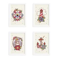 Quadros Vintage Marinha Moldura Branca 33x43cm Kit 4un