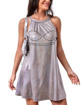 Qualquer roupa de discoteca Sparkly Halter, vestido curto metálico prateado com sutiã embutido, solto, vestido de concerto de Natal e aniversário do ano 2000 para mulheres