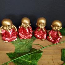 Quarteto de monge da sabedoria vermelho em resina 4cm