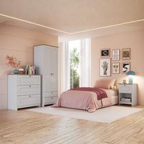 Quarto Americano Completo Infantil com Guarda-roupa 2 Portas, Cômoda 3 Gavetas e Mesa de Cabeceira Quarto Americano Completo Infantil com Guarda-roupa 2 Portas, Cômoda 3 Gavetas e Mesa de Cabeceira