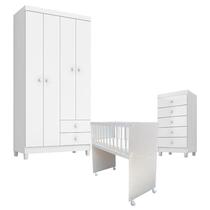 Quarto Bebê 4 Portas com Gaveteiro Ternura Baby e Mini Berço Moisés Alegria com Colchão - Incorplac