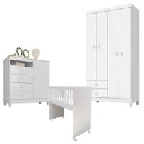 Quarto Bebê 4 Portas Ternura Baby E Mini Berço Moisés Alegria Com Colchão Branco - Incorplac