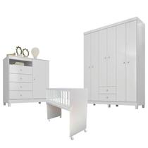 Quarto Bebê 6 Portas Ternura Baby e Mini Berço Moisés Alegria com Colchão Branco Flex - Incorplac