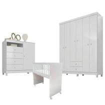 Quarto Bebê 6 Portas Ternura Baby E Mini Berço Moisés Alegria Com Colchão Branco - Incorplac