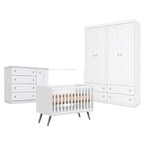 Quarto Bebê Americano 4 Portas Com Berço Americano Q Encanto 3820 Retrô Branco Acetinado Qmovi Henn