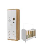 Quarto Bebê Berço Americano Clara Roupeiro Bolinha 2 portas - Branco Amêndoa