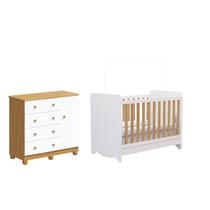 Quarto Bebê Berço Americano e Cômoda Bebê Junior Peroba MDF -