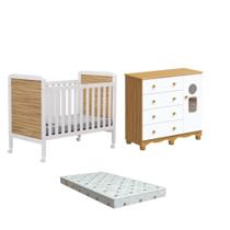 Quarto Bebe Berço e Cômoda MDF Dorabelly CloDyte + Colchão