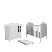 Quarto Bebe Berço e Cômoda MDF Dorabelly Provençal + Colchão