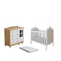 Quarto Bebe Berço e Cômoda MDF Dorabelly Provençal + Colchão