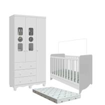 Quarto Bebe Berço e Guarda Roupa 3Pt MDF Dorabelly Dyte + Colchão