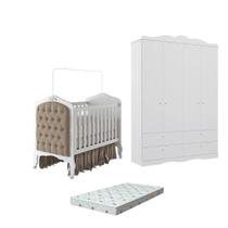 Quarto Bebe Berço e Guarda roupa Canto Dorabelly + Colchão e capitone