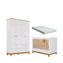 Quarto Bebe Berço e Guarda Roupa Dorabelly Bis com Colchão