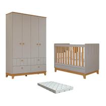 Quarto Bebe Berço e Guarda Roupa Dorabelly Bis com Colchão