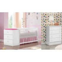 Quarto Bebê Com Berço Conjugado E Cômoda 4 Gavetas Encanto Leartam Móveis