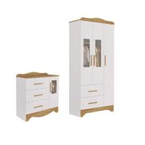 Quarto Bebe Cômoda e Guarda Roupa Moveis Peroba Clara MDF