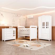 Quarto Bebê Completo Berço 3 em 1 Mirelle Guarda Roupa 3 Portas Cômoda 4 Gavetas 1 Porta MDF Quarto Bebê Completo Berço 3 em 1 Mirelle Guarda Roupa 3 Portas Cômoda 4 Gavetas 1 Porta MDF