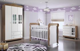 Quarto Bebê Completo Berço 3 em 1 Mirelle Guarda Roupa 3 Portas Cômoda 4 Gavetas 1 Porta MDF