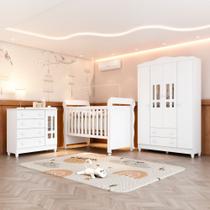 Quarto Bebê Completo Berço 3 em 1 Mirelle Guarda Roupa 4 Portas Cômoda 4 Gavetas 1 Porta MDF Quarto Bebê Completo Berço 3 em 1 Mirelle Guarda Roupa 4 Portas Cômoda 4 Gavetas 1 Porta MDF