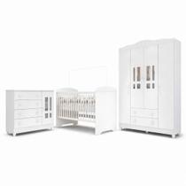 Quarto Bebê Completo Berço 3Em1 Eloá Guarda Roupa 4 Portas Cômoda 4 Gavetas 1 Porta MDF