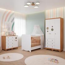 Quarto Bebê Completo Berço Americano Bem 3 em 1 Guarda Roupas 3 Portas Cômoda Bolinha 100% MDF