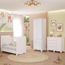 Quarto Bebê Completo Berço Americano Ben 3 em 1 Guarda Roupas 2 Portas Cômoda Junior MDF Faura