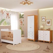 Quarto Bebê Completo Berço Americano Ben 3 em 1 Guarda Roupas 2 Portas Cômoda Junior MDF Faura