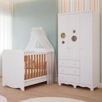 Quarto Bebê Completo Berço Americano Ben 3 em 1 Guarda Roupas 3 Portas 3 Gavetas Bolinha 100% MDF