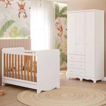 Quarto Bebê Completo Berço Americano Ben 3 em 1 Guarda Roupas 3 Portas 3 Gavetas Junior MDF Faura