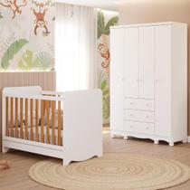 Quarto Bebê Completo Berço Americano Ben 3 em 1 Guarda Roupas 4 Portas 3 Gavetas Junior MDF Faura