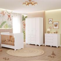 Quarto Bebê Completo Berço Americano Ben 3em1 Guarda Roupas 4 Portas Cômoda 1 Porta Junior MDF Faura