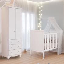 Quarto Bebê Completo Berço Americano Cloe 2 em 1 Guarda Roupas 2 Portas 3 Gavetas Junior 100% MDF