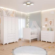 Quarto Bebê Completo Berço Americano Cloe 2 em 1 Guarda Roupas 4 Portas Cômoda Junior MDF Faura