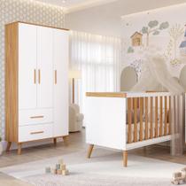 Quarto Bebê Completo Berço Americano Guarda Roupas 3 Portas100% MDF Pé Palito