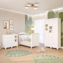 Quarto Bebê Completo Berço Americano Marquesa 3 em 1 Guarda Roupa 3 Portas Cômoda Uli Faura