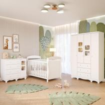Quarto Bebê Completo Berço Americano Marquesa 3 em 1 Guarda Roupa 4 Portas Cômoda Uli MDF