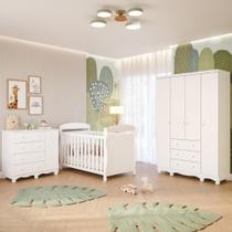 Quarto Bebê Completo Berço Americano Marquesa 3 em 1 Guarda Roupas 4 Portas Cômoda Junior MDF Faura