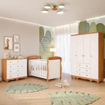 Quarto Bebê Completo Berço Americano Marquesa 3 em 1 Guarda Roupas 4 Portas Cômoda Junior MDF Faura