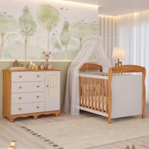 Quarto Bebê Completo Berço Americano Marquesa 3em1 Cômoda 1 Porta 4 Gavetas Telinha Off White 100%MDF Quarto Bebê Completo Berço Americano Marquesa 3em1 Cômoda 1 Porta 4 Gavetas Telinha Off White 100%MDF