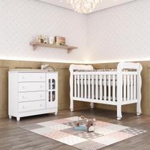 Quarto Bebê Completo Berço Americano Marquesa 3Em1 Cômoda 4 Gavetas 1 Porta Gabrielle 100% MDF