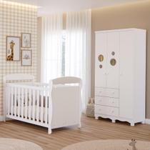 Quarto Bebê Completo Berço Americano Marquesa 3Em1 Guarda Roupa Bolinha 3 Portas 3 Gavetas 100% MDF