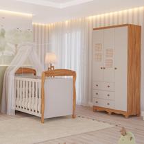 Quarto Bebê Completo Berço Americano Marquesa 3em1 Guarda Roupas 3 Portas Telinha Off White 100%MDF