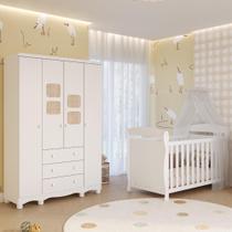 Quarto Bebê Completo Berço Americano Marquesa 3em1 Guarda Roupas 4 Portas 3 Gavetas 100% MDF Telinha