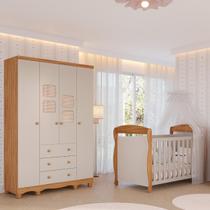 Quarto Bebê Completo Berço Americano Marquesa 3em1 Guarda Roupas 4 Portas 3 Gavetas Telinha Off White 100%MDF
