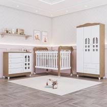 Quarto Bebê Completo Berço Americano Marquesa 3Em1 Lila Guarda Roupa 3 Portas Cômoda Infantil 100% MDF