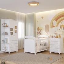 Quarto Bebê Completo Berço Americano Marquesa Guarda Roupa Uli 2 Portas Com Prateleiras Gaveteiro 100 MDF