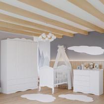 Quarto Bebê Completo Berço Americano Provençal 2 em 1 Guarda Roupas 4 Portas Cômoda 1 Porta 100% MDF Quarto Bebê Completo Berço Americano Provençal 2 em 1 Guarda Roupas 4 Portas Cômoda 1 Porta 100% MDF