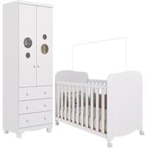 Quarto Bebê Completo Berço Americano Uli Guarda Roupas 2 Portas 3 Gavetas Bolinha 100% MDF