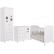 Quarto Bebê Completo Berço Americano Uli Guarda Roupas 2 Portas 3 Gavetas Cômoda Bolinha 100% MDF